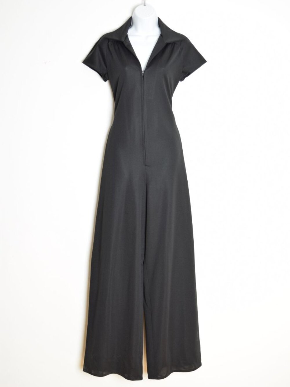 vintage 70s disco jumpsuit wide leg pointy dagger collar palazzo outfit romper S